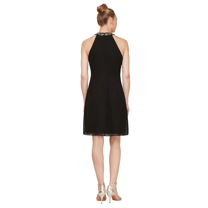 S.L. Fashions Women's Jewel Halter Neckline Cocktail Dress, Wedding Guest, Perfect Party Dress,(Petite and Regular Sizes), Black, 16 - Image 3